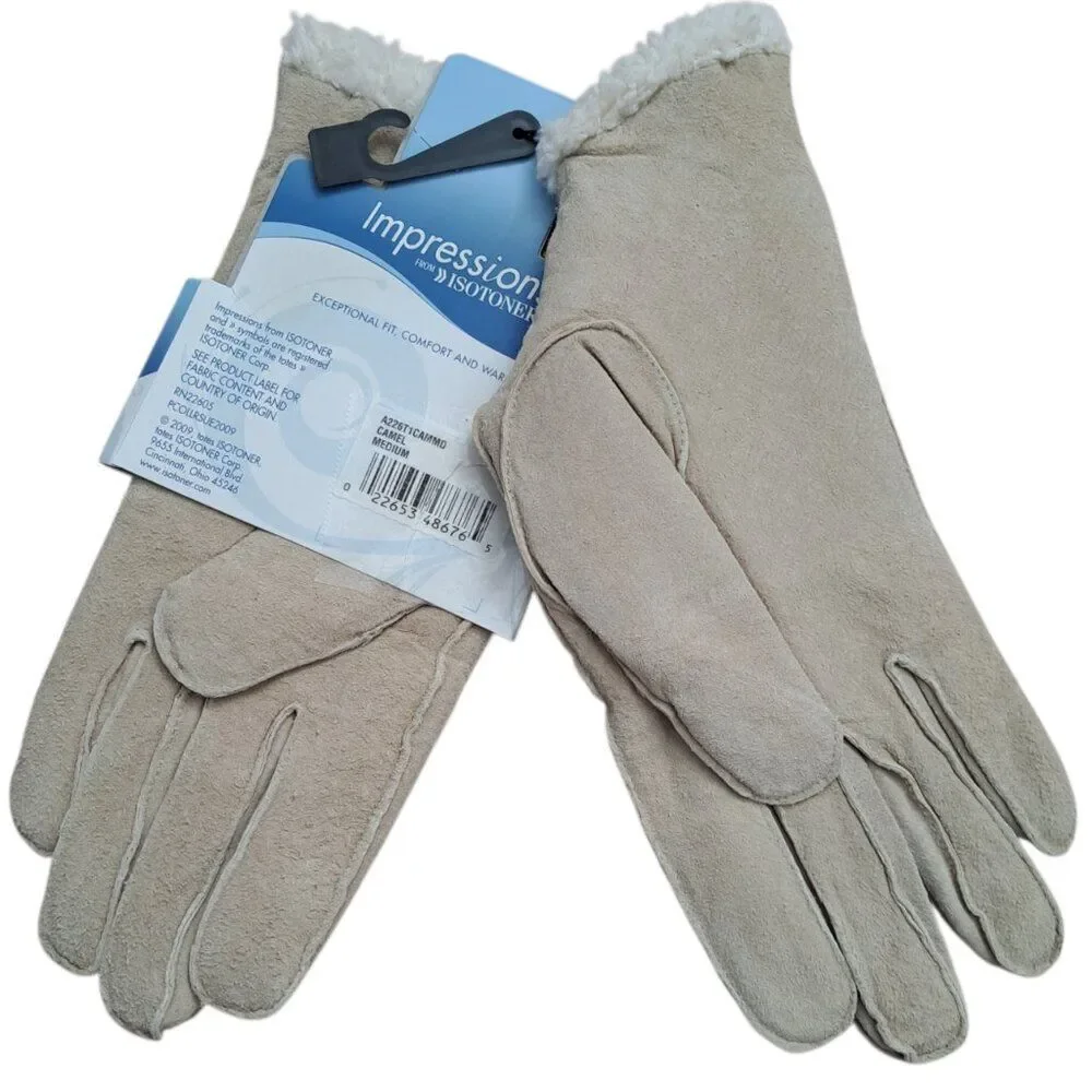 Isotoner Women's Camel Suede Lined Hand Gloves Winter Cozy Warm Sz Medium - Picture 5 of 5
